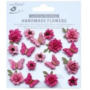 Papillons et Fleurs roses