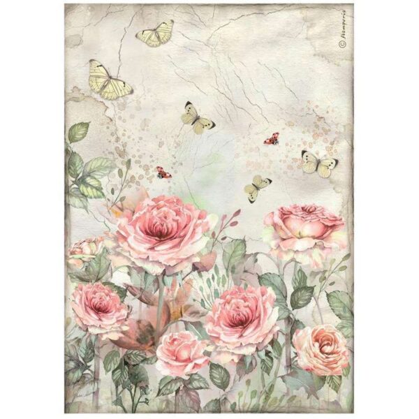 Stamperia papier de riz Maison des roses et des papillons