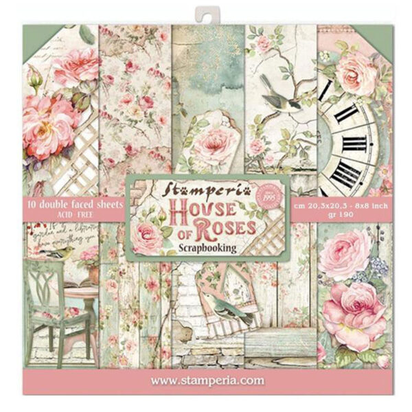 Ensemble de papiers 8x8 pouces Stamperia maison de Roses