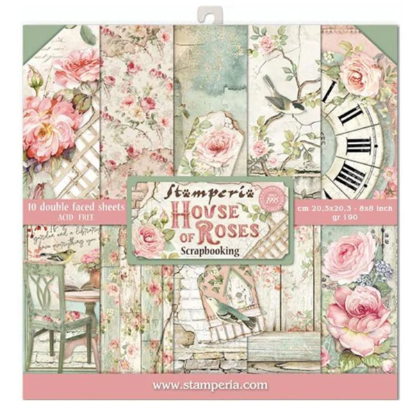 Ensemble de papiers 8x8 pouces Stamperia maison de Roses