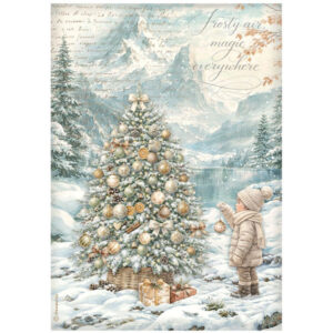 Stamperia Papier de Riz Sapin et Enfant