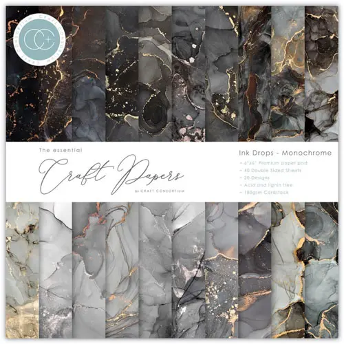 Craft Consortium Pad 6"X6" Gouttes d'encre - Monochrome