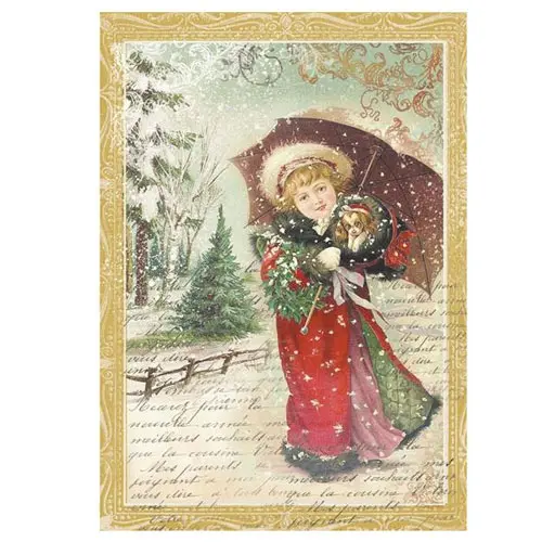 Stamperia Papier de Riz Petite Fille avec un parapluie